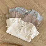 【73-100cm】半袖Tシャツ ベビー 丸首 ボタン付き - 画像 (3)