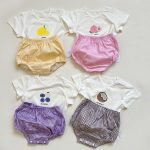 【66-90cm】Tシャツorショートパンツ ベビー フルーツロゴ 格子柄