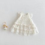 【73-100cm】ワンピース ベビー フリルスリーブ 多層チュール