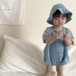 【66-100cm】ロンパース or Tシャツ ベビー 帽子付き デニム