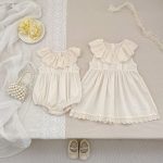 【66-90cm】ロンパースorワンピース 姉妹服 フリル ノースリーブ