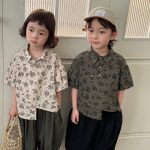 【80-140cm】半袖シャツ フラワー プリント レトロ