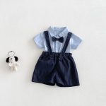 【73-100cm】セットアップ ベビー リボン付き シャツ&オーバーオール