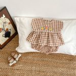 【66-100cm】セットアップ ベビー チェック 刺繍 フラワー