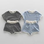 【73-120cm】Tシャツシ＆ョートパンツ ベビー カジュアル ボーダー柄