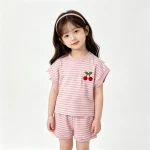 【90-130cm】セットアップ 女の子 チェリー ボーダー - 画像 (8)