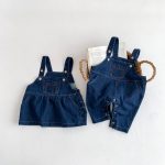 【66-90cm】ワンピースorサロペット デニム クマロゴ ベビー服 - 画像 (3)