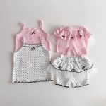 【73-100cm】セットアップ ベビー リボン ドット柄キャミソール&ショートパンツ
