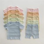 【73-100cm】Tシャツ＆ショートパンツセット ベビー 柔らかなリブ素材