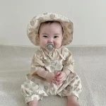 【66-100cm】セットアッ プ ベビー 韓国風 ドット&チェック3点 - 画像 (2)
