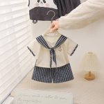【73-100cm】セットアップ ベビー セーラー風 チェック - 画像 (5)