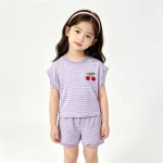 【90-130cm】セットアップ 女の子 チェリー ボーダー - 画像 (6)