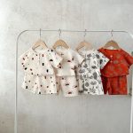 【73-120cm】セットアップ 北欧風 ワッフル 半袖