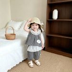【73-120cm】トップスorパンツ チェック レース ノースリーブ