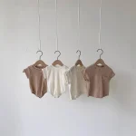 【66-90cm】ロンパースor トップス ベビー 韓国風 ポケット付き リブ - 画像 (2)