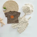 【66-100cm】セットアッ プ ベビー 韓国風 ドット&チェック3点 - 画像 (6)