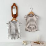 【80-130cm】セットアップ キッズ服 ボーダー ワッフル - 画像 (5)