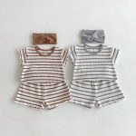 【80-130cm】セットアップ キッズ服 ボーダー ワッフル - 画像 (15)