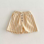 【73-100cm】ショートパンツ ベビー ボタン付き ゴムウエスト ストライプ - 画像 (9)