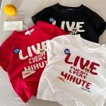 【90-150cm】半袖Tシャツ キッズ服 パッチワーク ロゴプリント - 画像 (10)