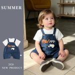【73-100cm】セットアップ ベビー 可愛い ゾウ柄 デニム サロペット - 画像 (2)