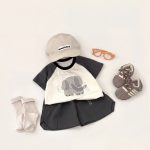 【73-120cm】Ｔシャツorショートパンツ ゾウー柄 カラーバリ カジュアル