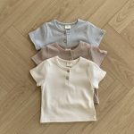 【73-100cm】半袖Tシャツ ベビー 丸首 ボタン付き