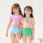 【80-140cm】水着 セットアップ 女の子 チェック プリント 帽子付き おしゃれ 水遊び スイムウェア - 画像 (3)