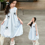【120-160cm】ワンピース 女の子 Aライン リボン結び ノースリーブ スウィート - 画像 (2)