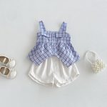 【73-100cm】トップスorショートパンツ ベビー チェック柄 韓国風