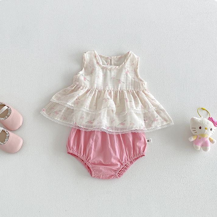 详情-11_副本-13.jpg 【73-100cm】セットアップ ベビー ノースリープ 花柄 - 画像 (1)
