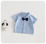 【73-100cm】セットアップ ベビー リボン付き シャツ&オーバーオール - 画像 (6)