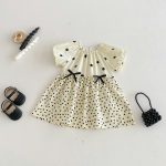 【80-130cm】ワンピース 女の子 ドット柄 パフスリープ